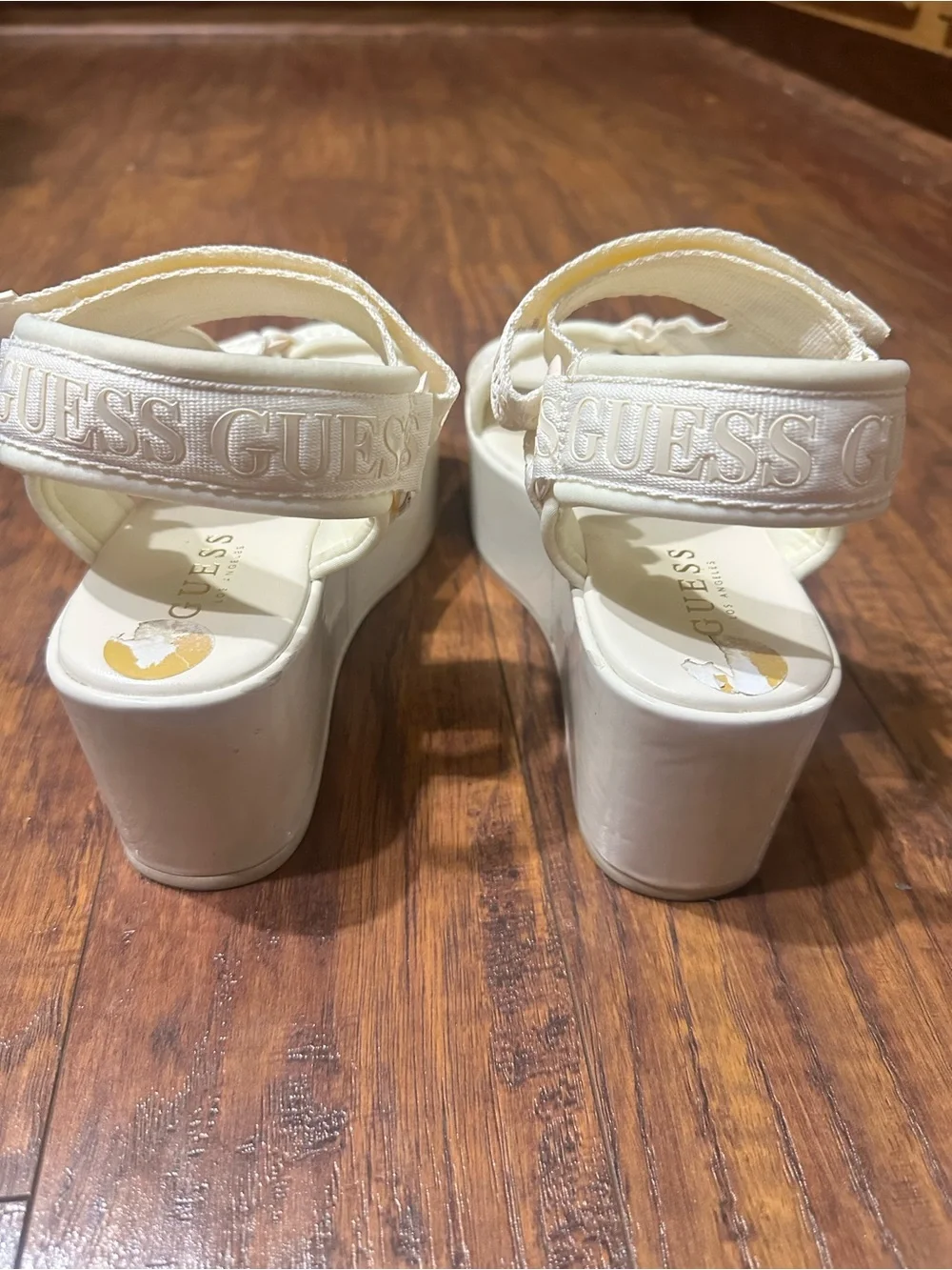 GUESS Cream Embroidered Logo Platform Sandals